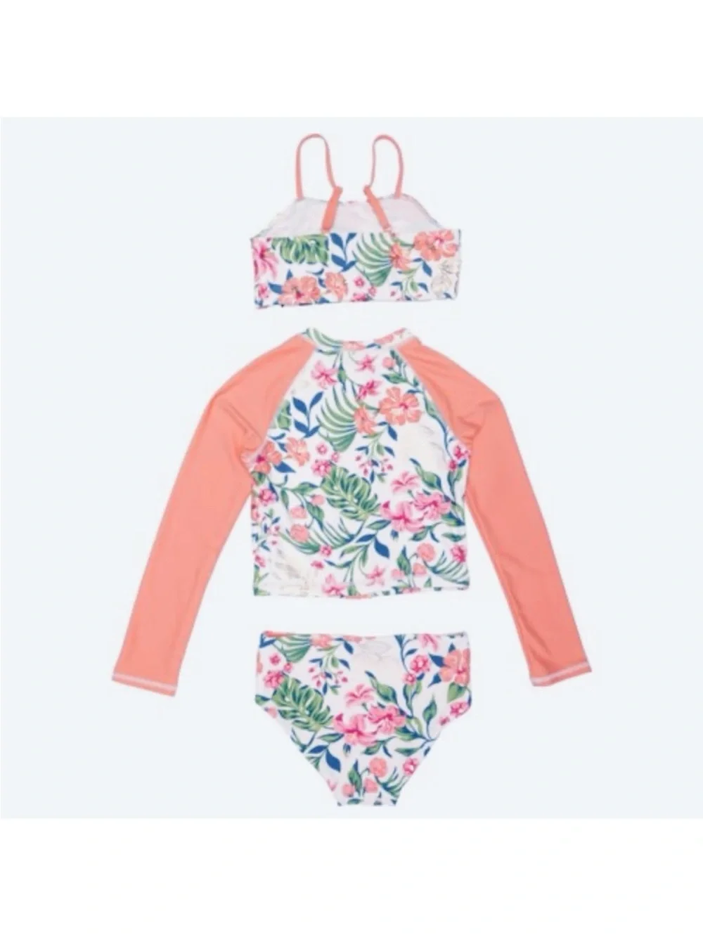 Like New - C&C California Tropical Floral 3-Piece Girls Swim Set, Size 9-10